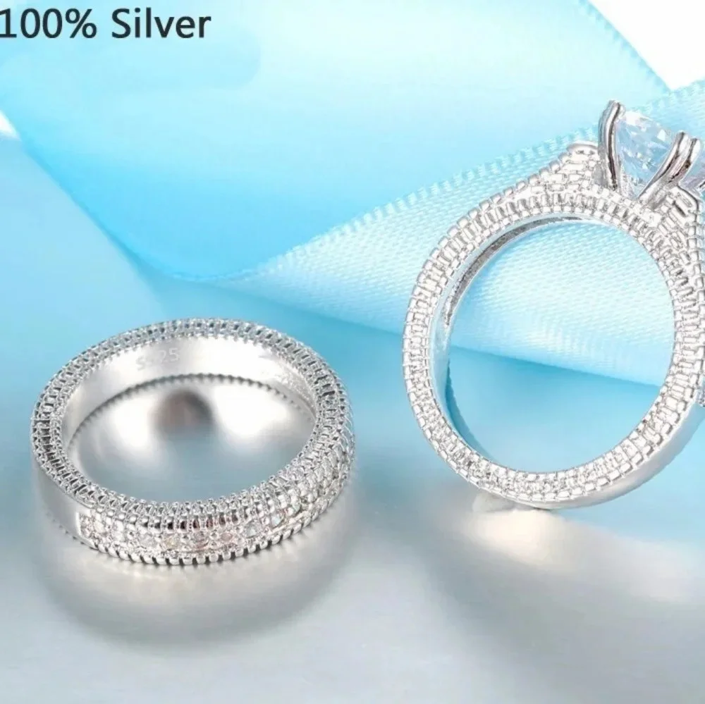 NEW Diamond‎ Simulant Engagement Band Ring Set